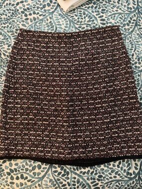 Loft Outlet Classic Tweed Mini Skirt in Burgundy and Black with gold